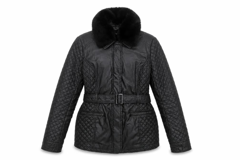 Oasis Women’s Black Quilted Mid-Length Belted Jacket S