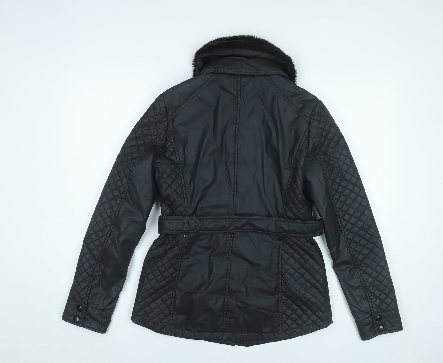 Oasis Women’s Black Quilted Mid-Length Belted Jacket S