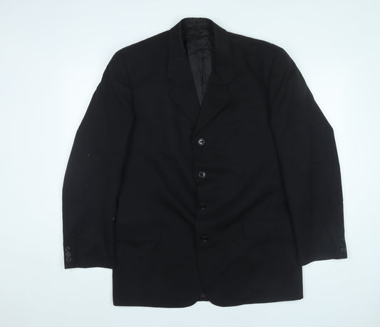 Next Mens Black Wool Blazer 40R Jacket Regular Fit Notch Lapel