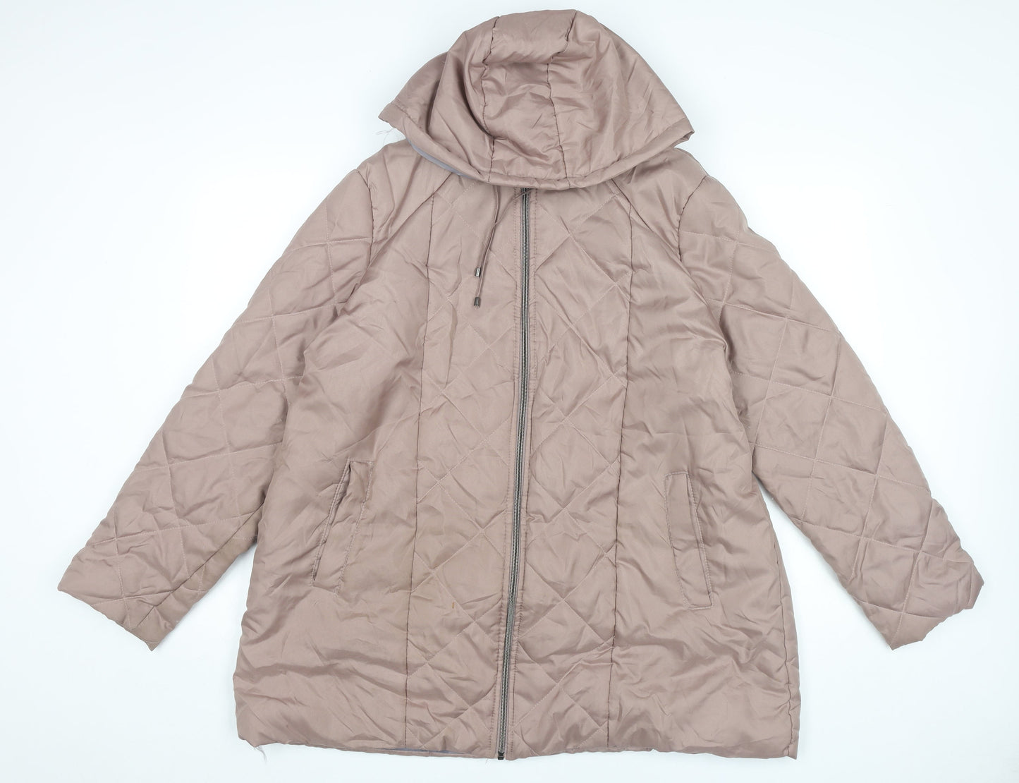 Anne de Lançay Womens Brown Quilted Puffer Coat L Hooded Jacket