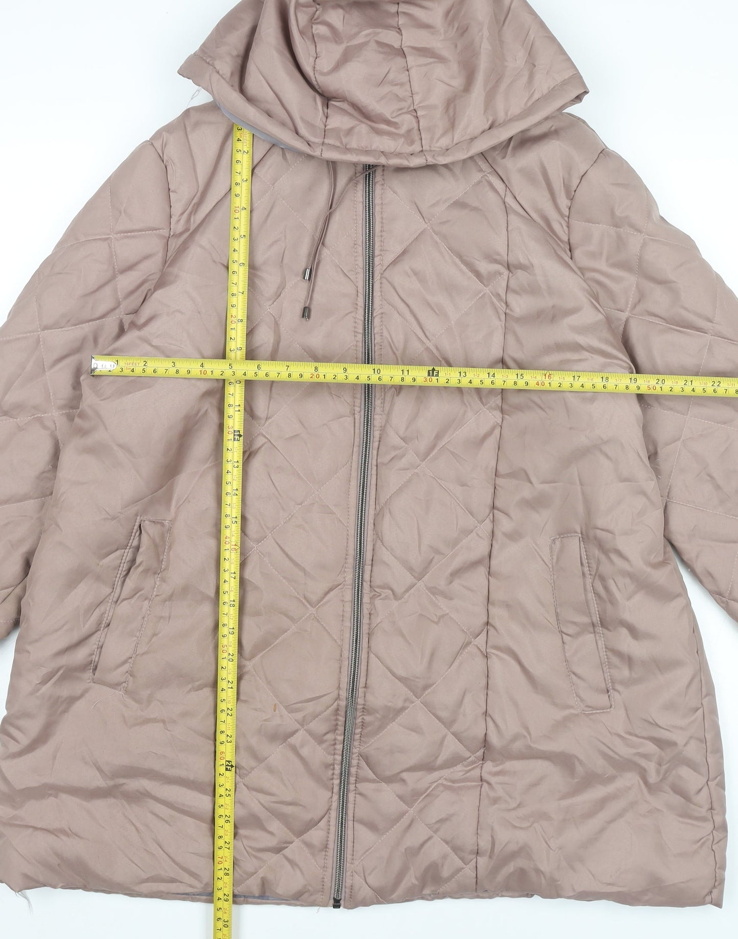 Anne de Lançay Womens Brown Quilted Puffer Coat L Hooded Jacket