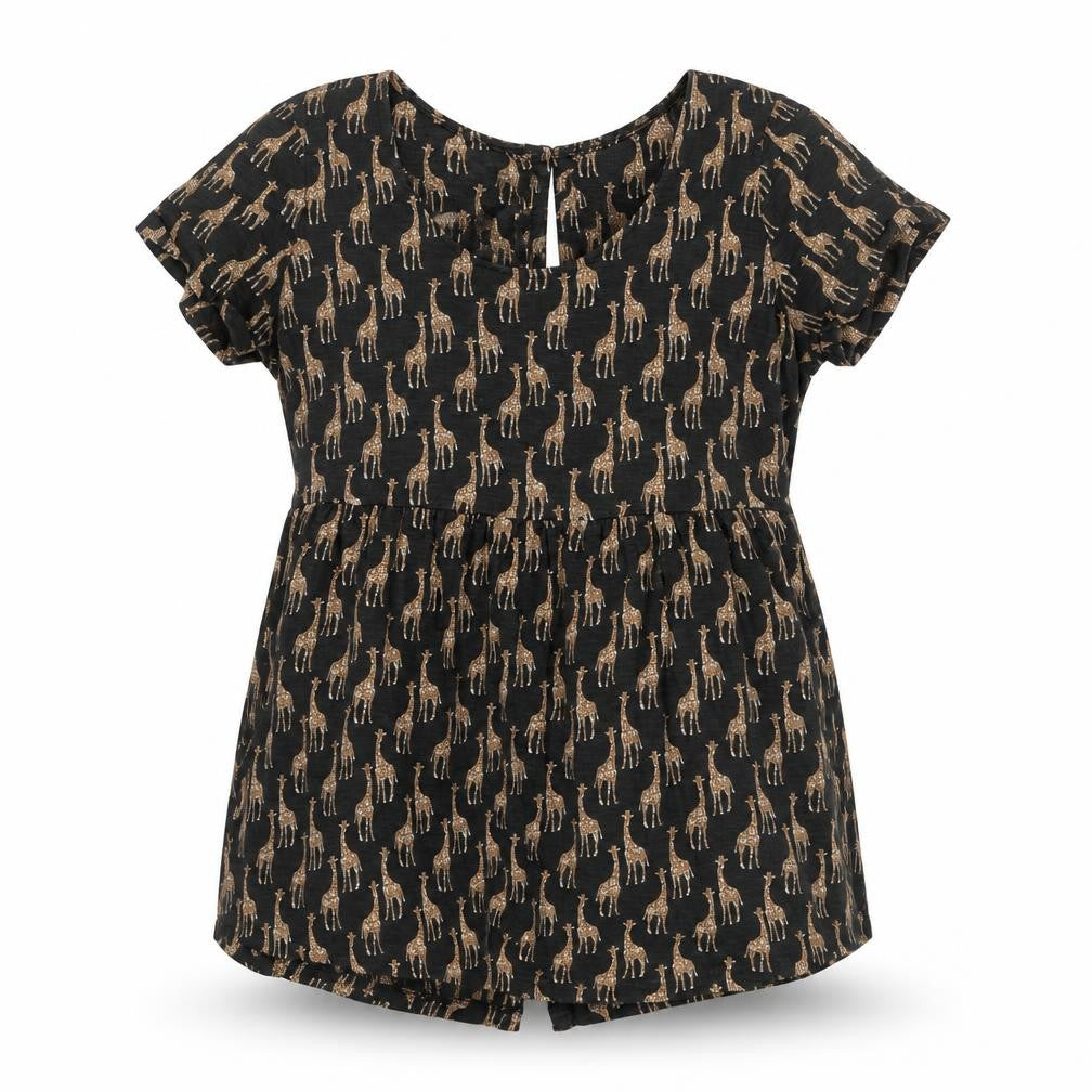 FatFace Women’s Black Animal Print Blouse UK 8 Short Sleeve