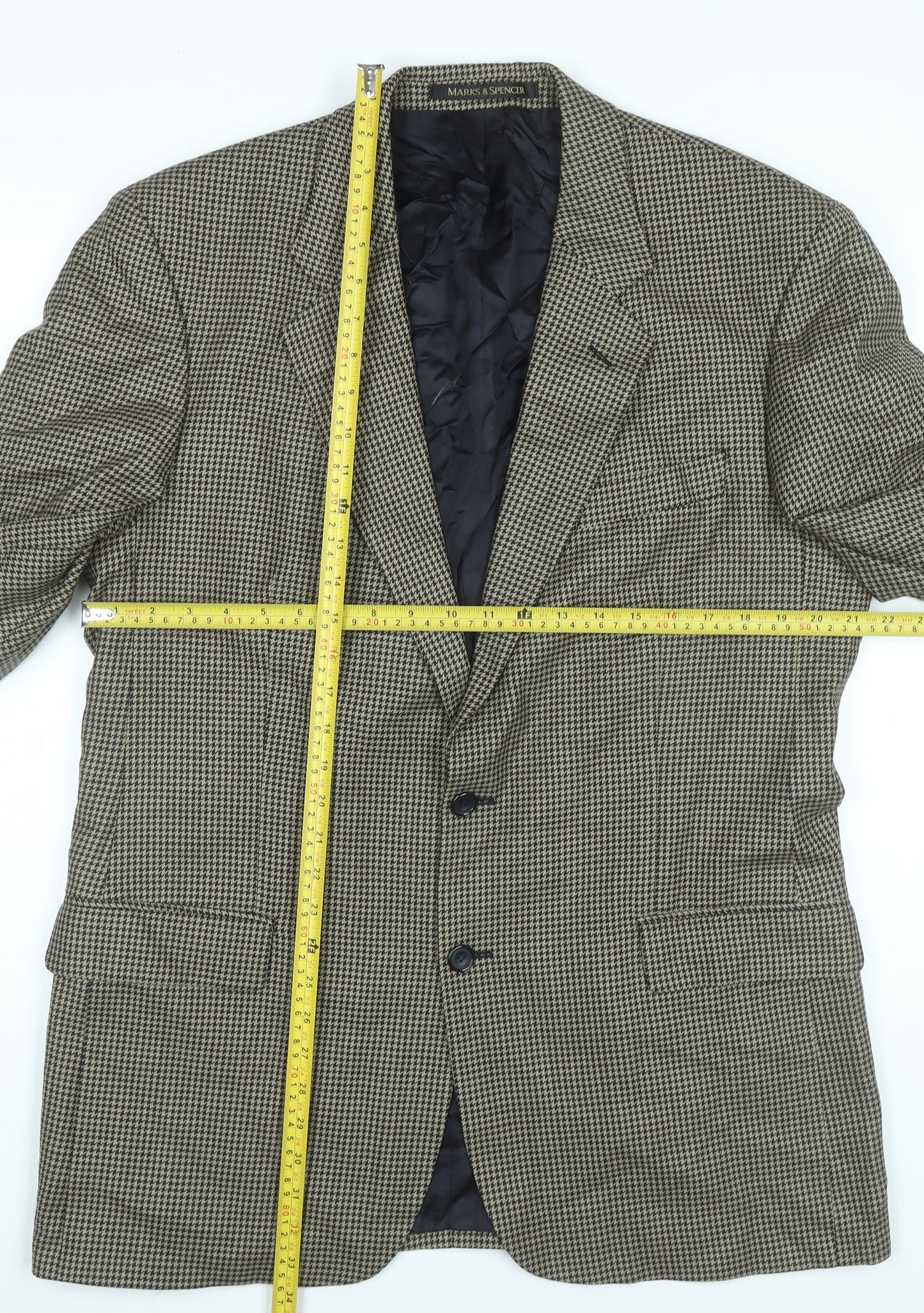 Marks and Spencer Men Beige Check Wool Blazer Jacket 42 Long