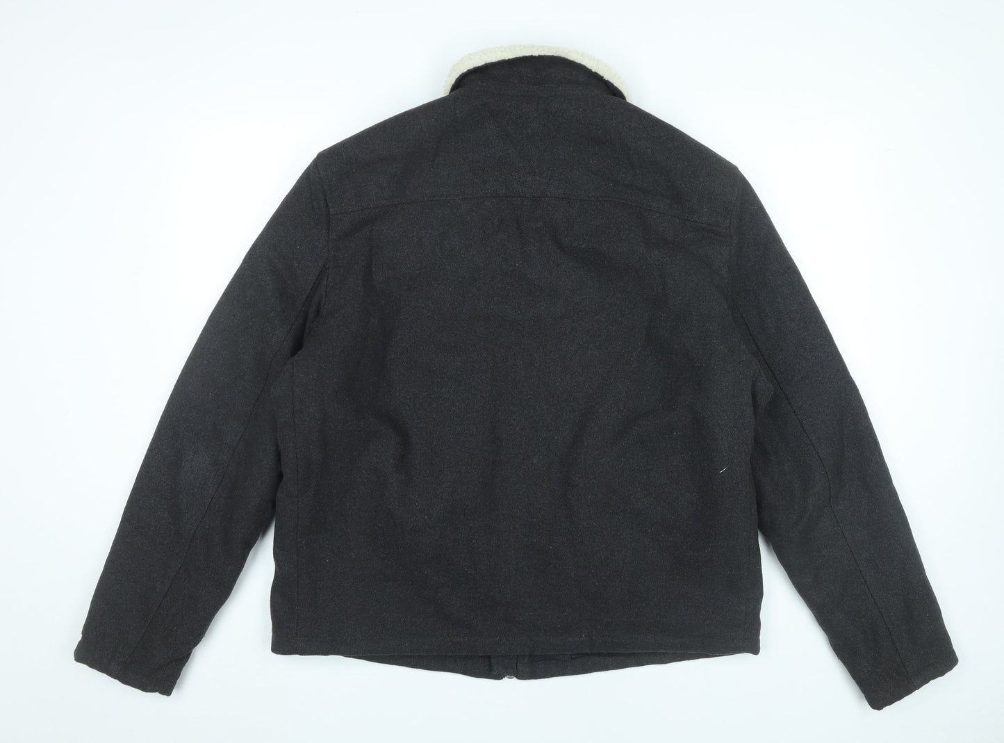 New Look Men Black L Bomber Jacket Wool Blend Faux Shearling Collar
