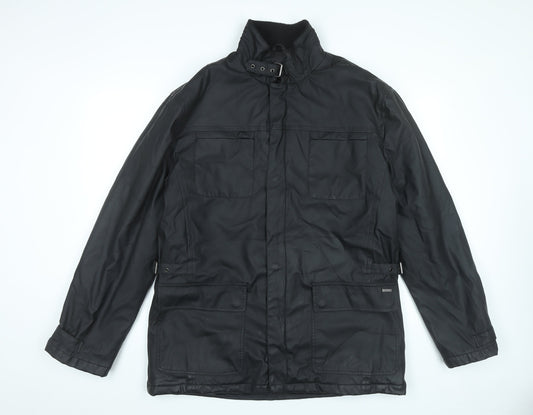 Feraud Men's Black Military Jacket L PU Mid-Length Casual Travel