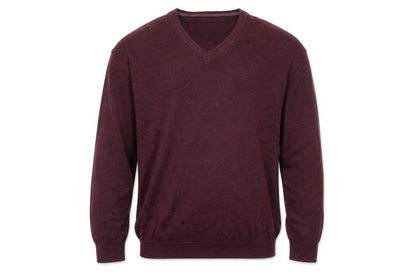 Front view of Dunnes Men’s Red V-Neck Cotton Knit Jumper, size M