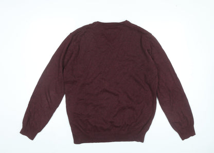 Close-up detail of Dunnes Men’s Red V-Neck Cotton Knit Jumper, size M
