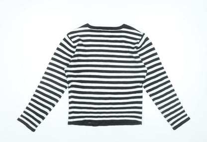 Liquid Women’s Black White Striped V-Neck Pullover Jumper L