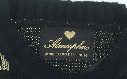 Brand and care label for Atmosphere women’s black jumper, size UK 10, crew neck knit pullover