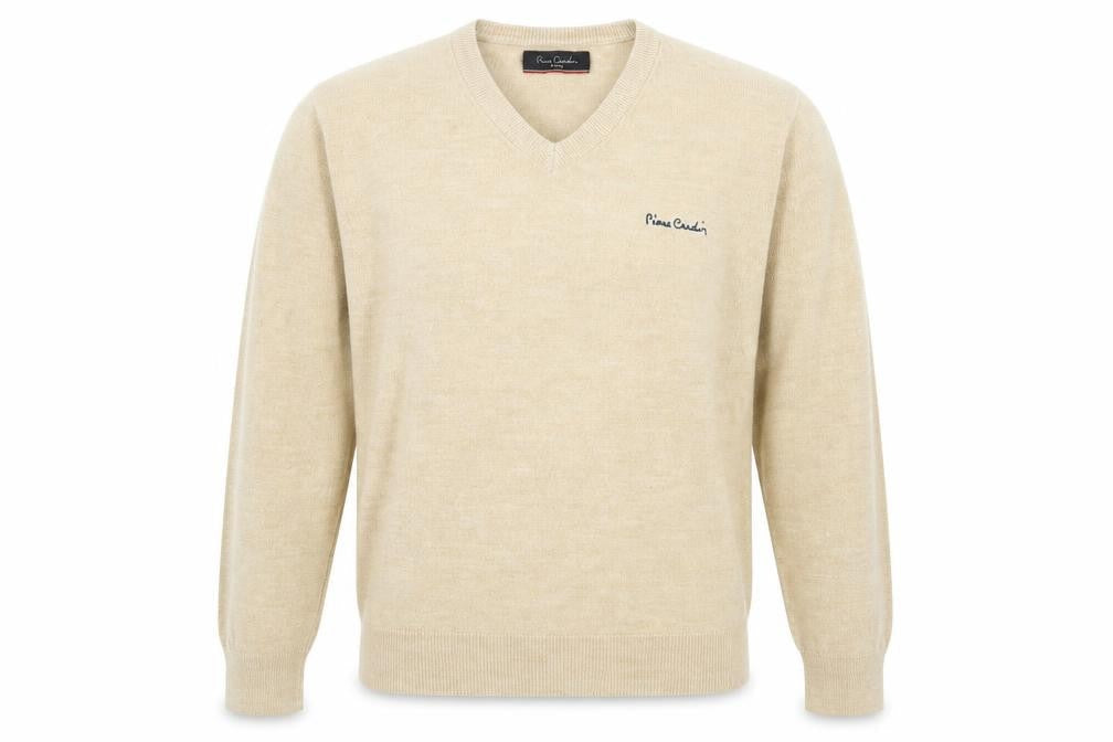 Pierre Cardin Mens Beige XL V-Neck Pullover Jumper Acrylic Knit