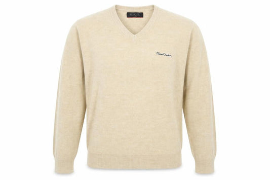 Pierre Cardin Mens Beige XL V-Neck Pullover Jumper Acrylic Knit