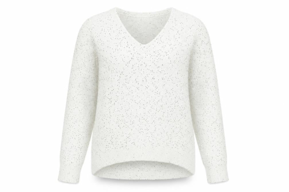 Oasis Womens White Sequin V-Neck Pullover Jumper Size S