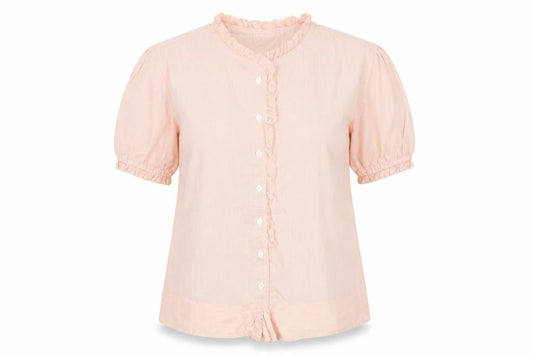Van Heusen Women Pink Striped Cotton Blouse M Short Sleeve