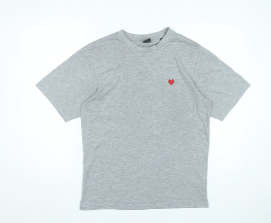 The Neighbour Goods Womens Grey Cotton Heart Embroidered T-Shirt M