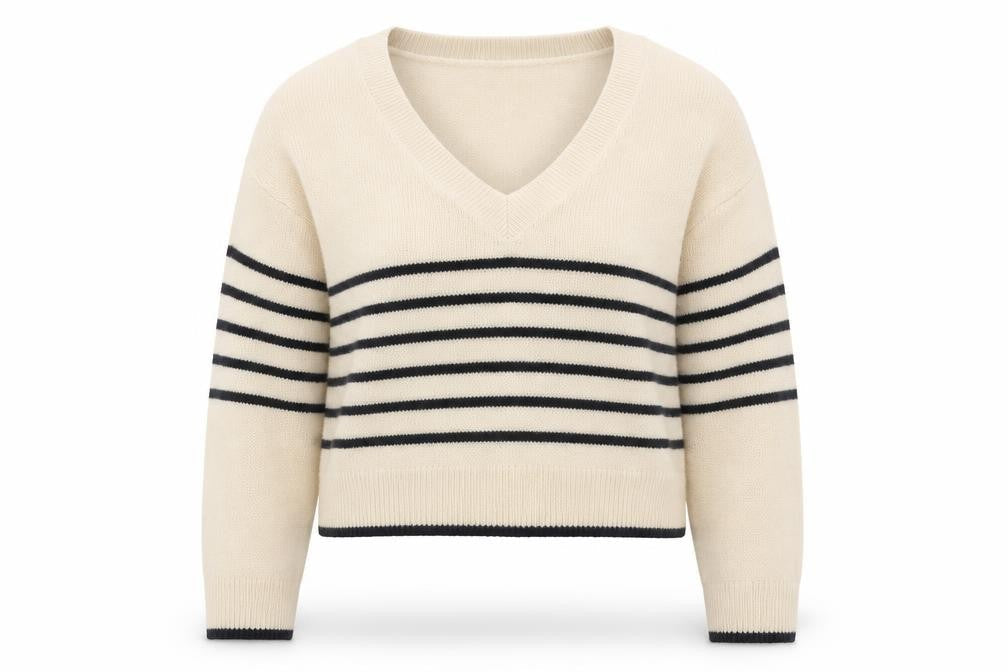 H&M Women’s Beige Striped V-Neck Pullover Jumper Size 12