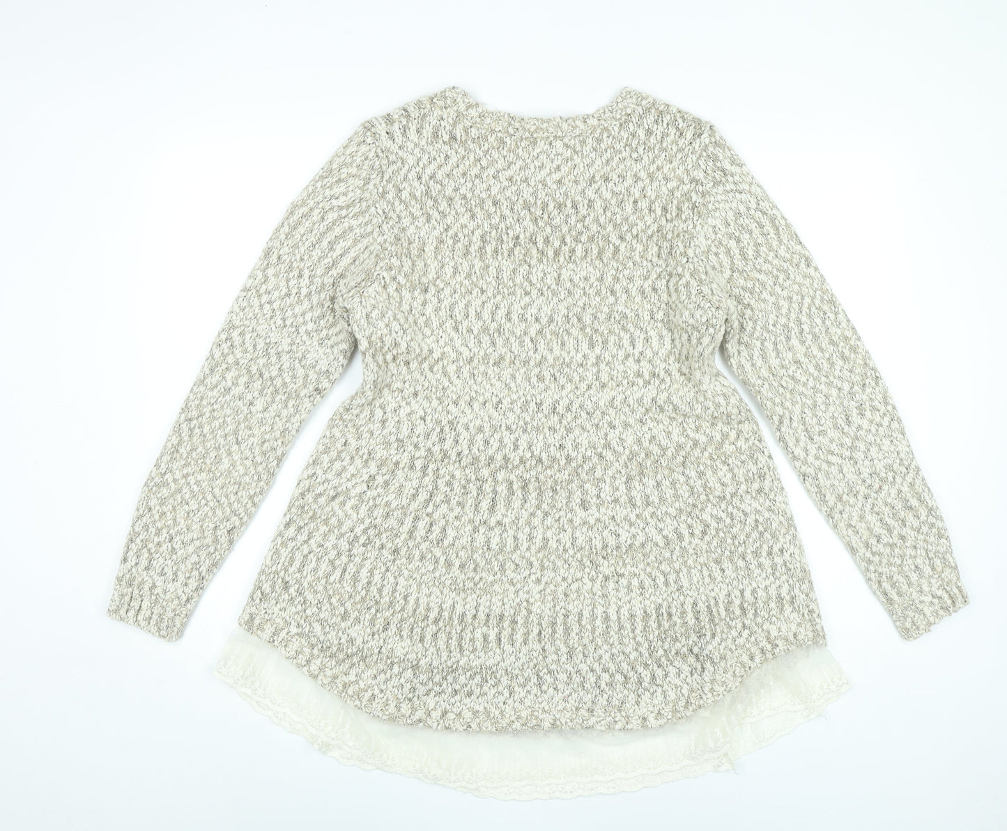 Apricot Women’s Beige Knit Jumper Dress M Long Sleeve Lace Hem