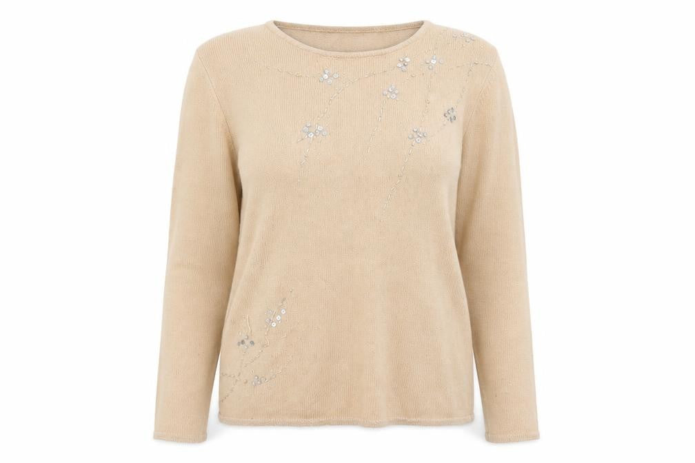 Cordelia Womens Beige Sequin Embellished Jumper Size 10 Pullover Knitwear