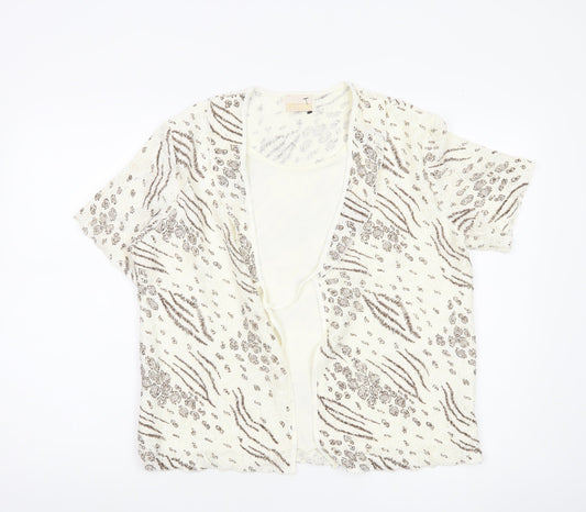 Jordama Women’s Beige Animal Print Lace Kimono Blouse L