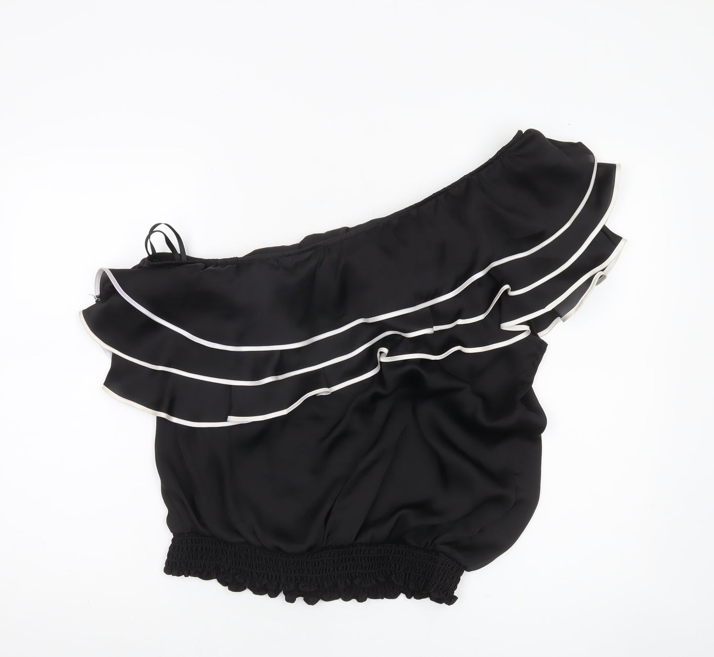 Red Herring Womens Black One Shoulder Ruffle Blouse Size 18