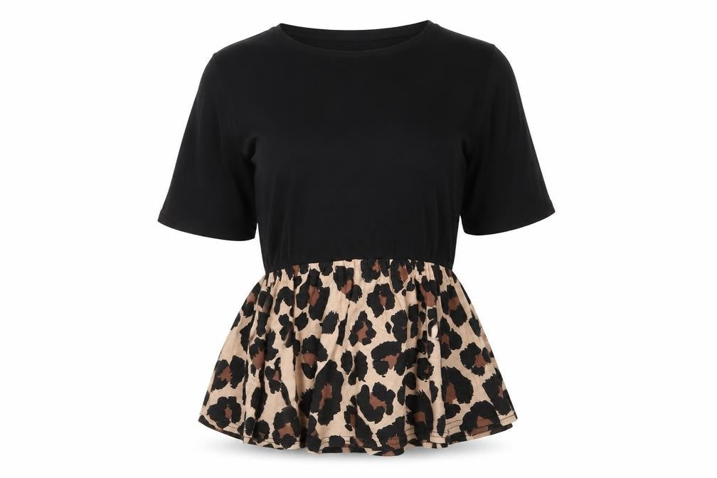 Boohoo Womens Black Leopard Print Peplum Blouse UK 12 Regular