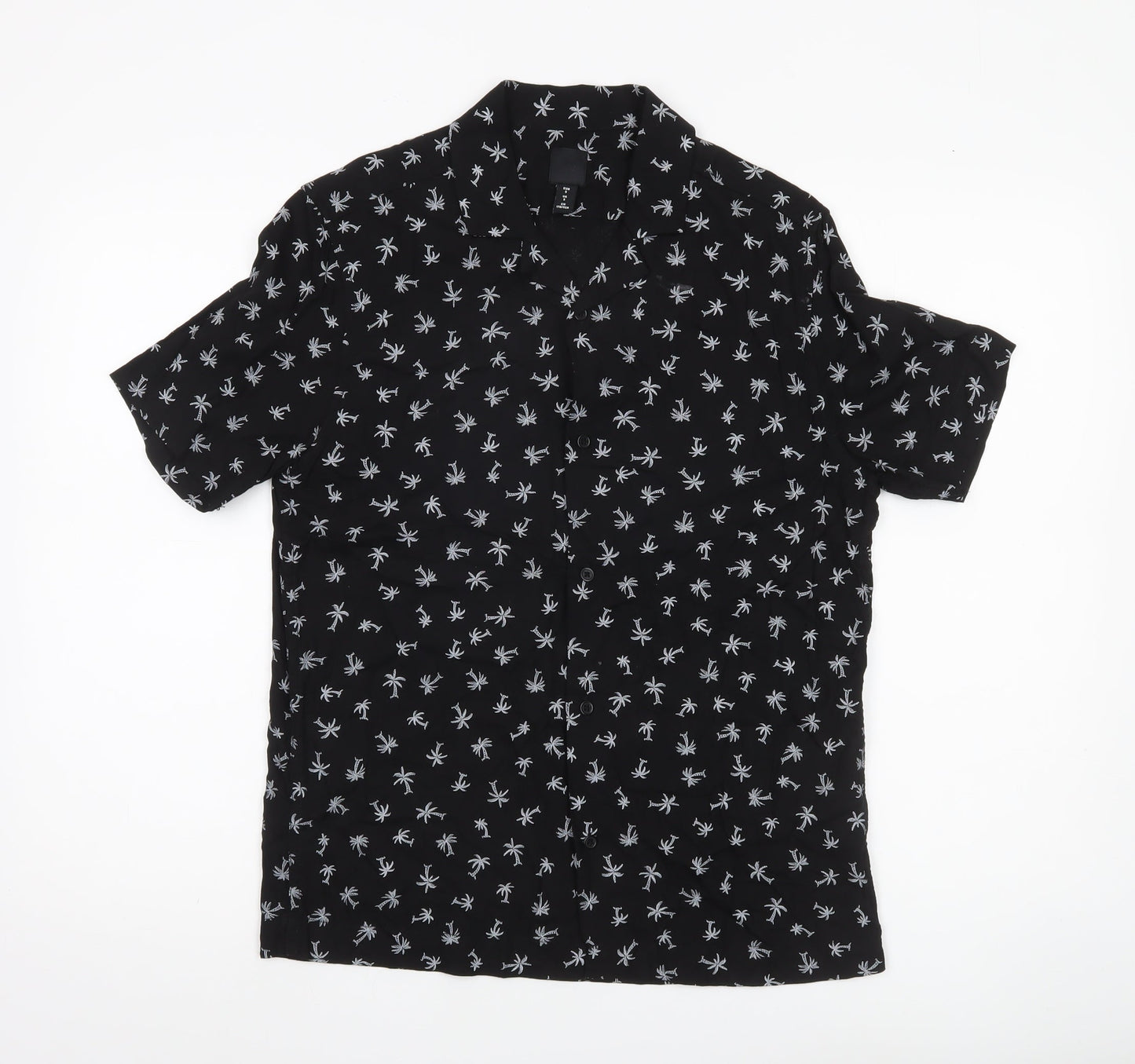 H&M Men’s Black Tropical Palm Print Short Sleeve Shirt Size S