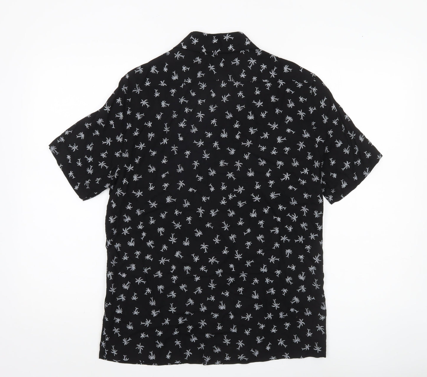 H&M Men’s Black Tropical Palm Print Short Sleeve Shirt Size S