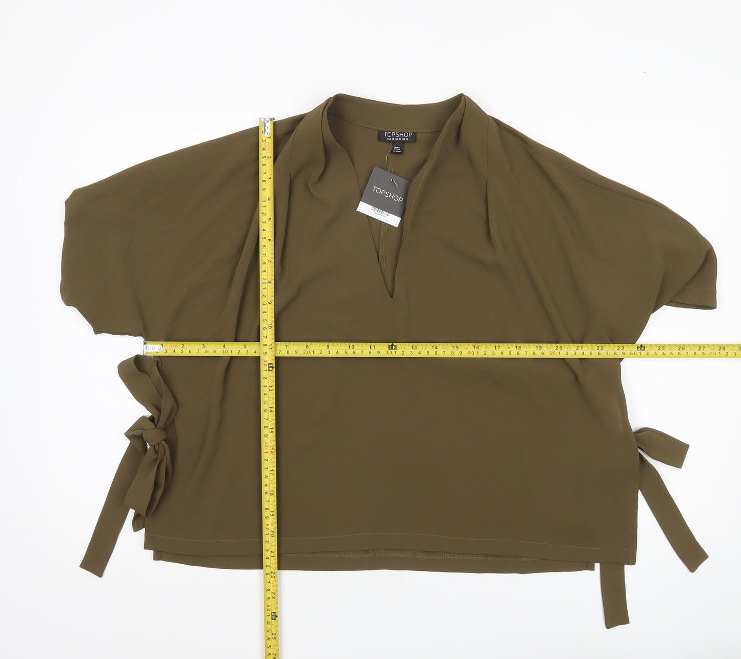 Topshop Women’s Green Size 14 Tunic Blouse Short Sleeve V-Neck
