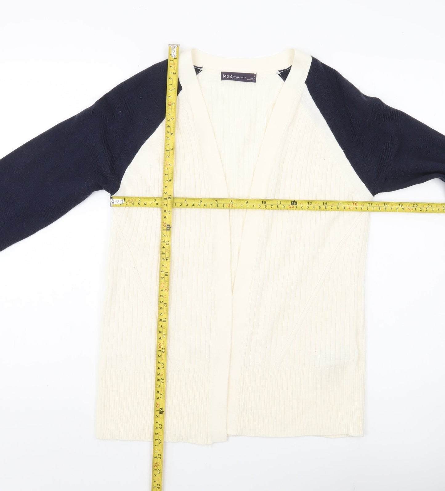 Marks and Spencer Women Ivory Blue Cardigan S Knit Acrylic