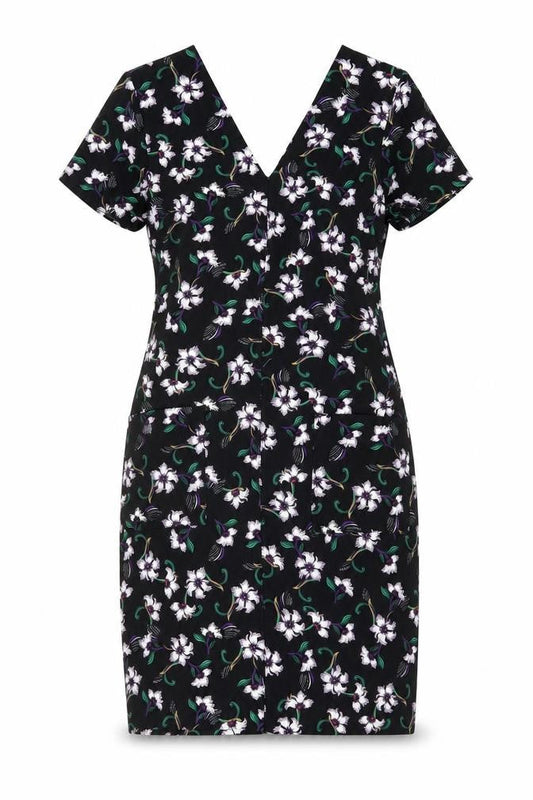 Next Women Black Floral Sheath Dress Size 12 Knee Length V-Neck