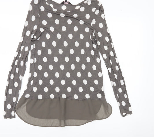 Phase Eight Women’s Grey Polka Dot Tunic Blouse Size 10 Long Sleeve