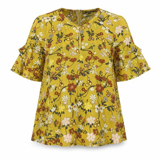 Topshop Women’s Yellow Floral Cold Shoulder Tunic Blouse Size 8
