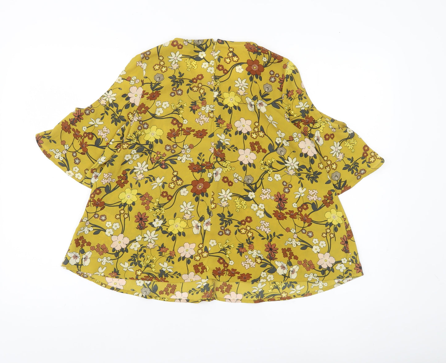 Topshop Women’s Yellow Floral Cold Shoulder Tunic Blouse Size 8