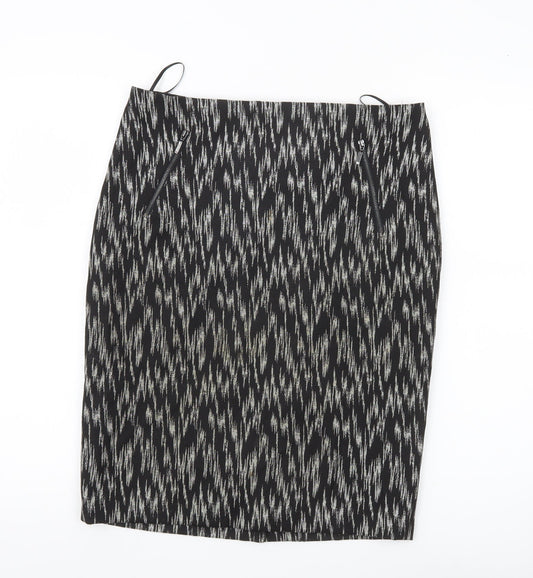 Marks and Spencer Women’s Black Pencil Skirt UK 12 Geometric Zip Workwear