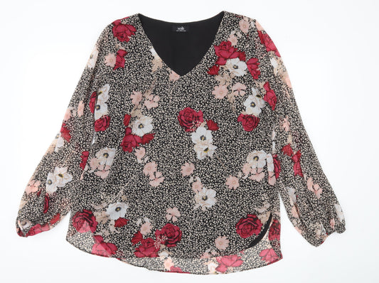 Wallis Women’s Multicoloured Floral Chiffon Blouse UK 14 V-Neck