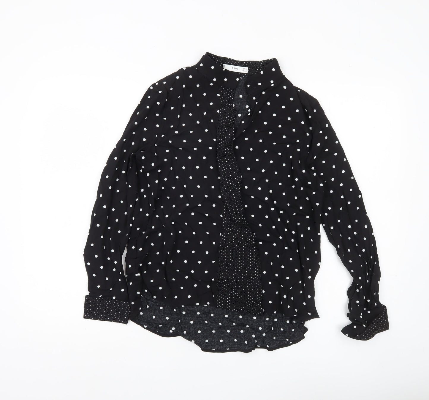 MNG Women’s Black Polka Dot Button-Up Shirt XS Long Sleeve Viscose