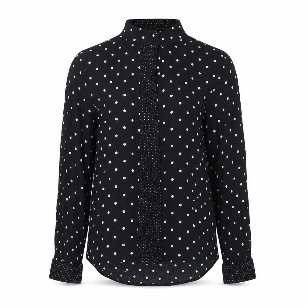 Mango Women’s Black Polka Dot Button-Up Shirt XS Long Sleeve Viscose