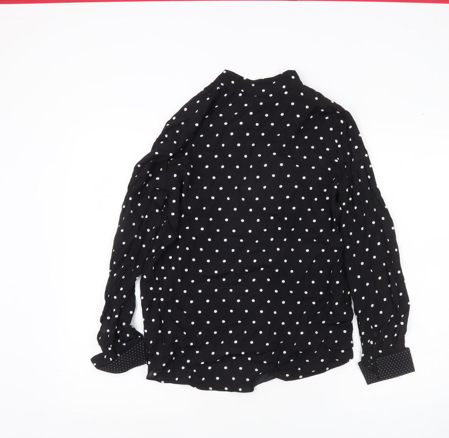 MNG Women’s Black Polka Dot Button-Up Shirt XS Long Sleeve Viscose