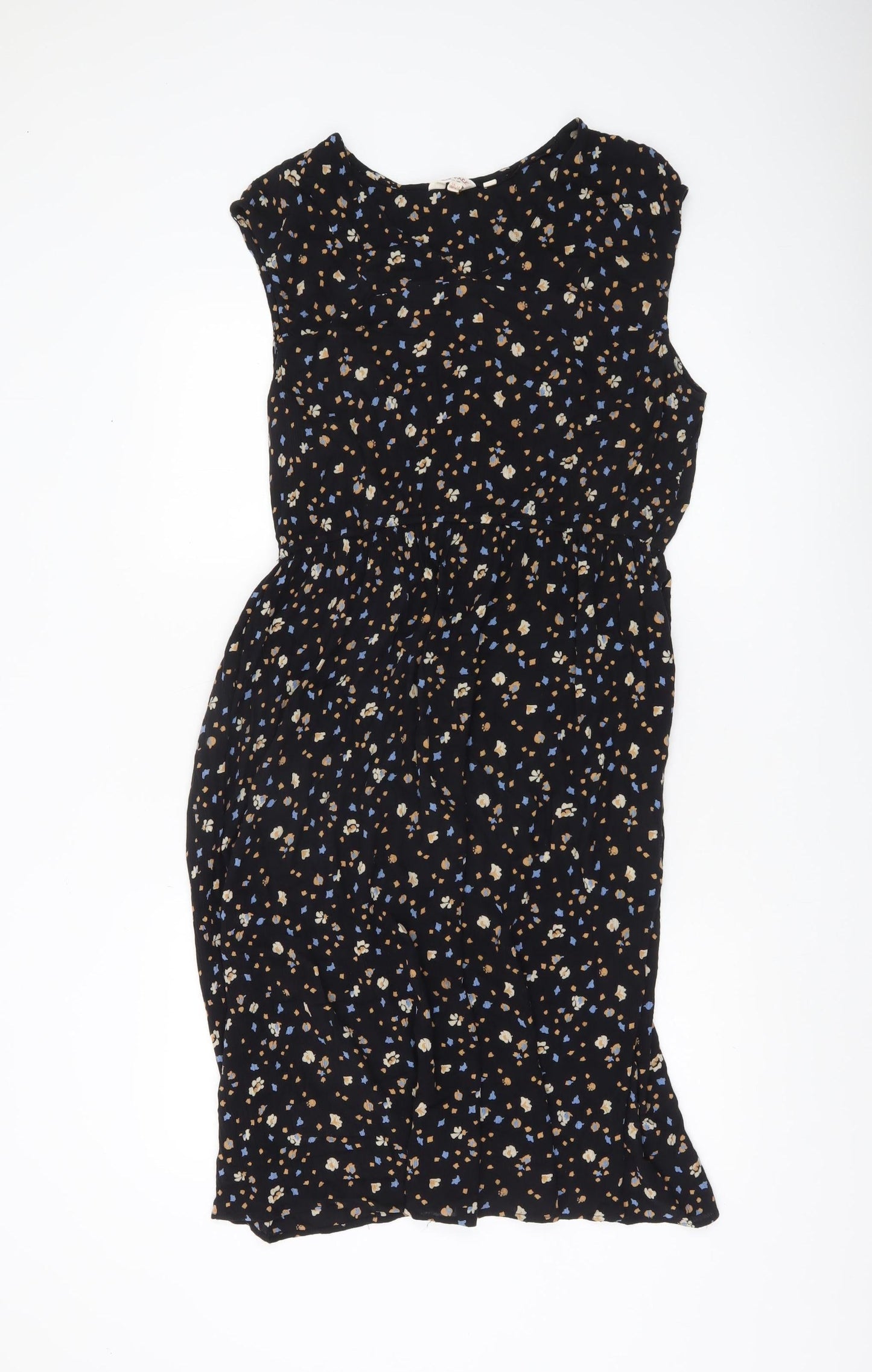 Fat Face Womens Black Floral Sleeveless Shift Dress Size 12