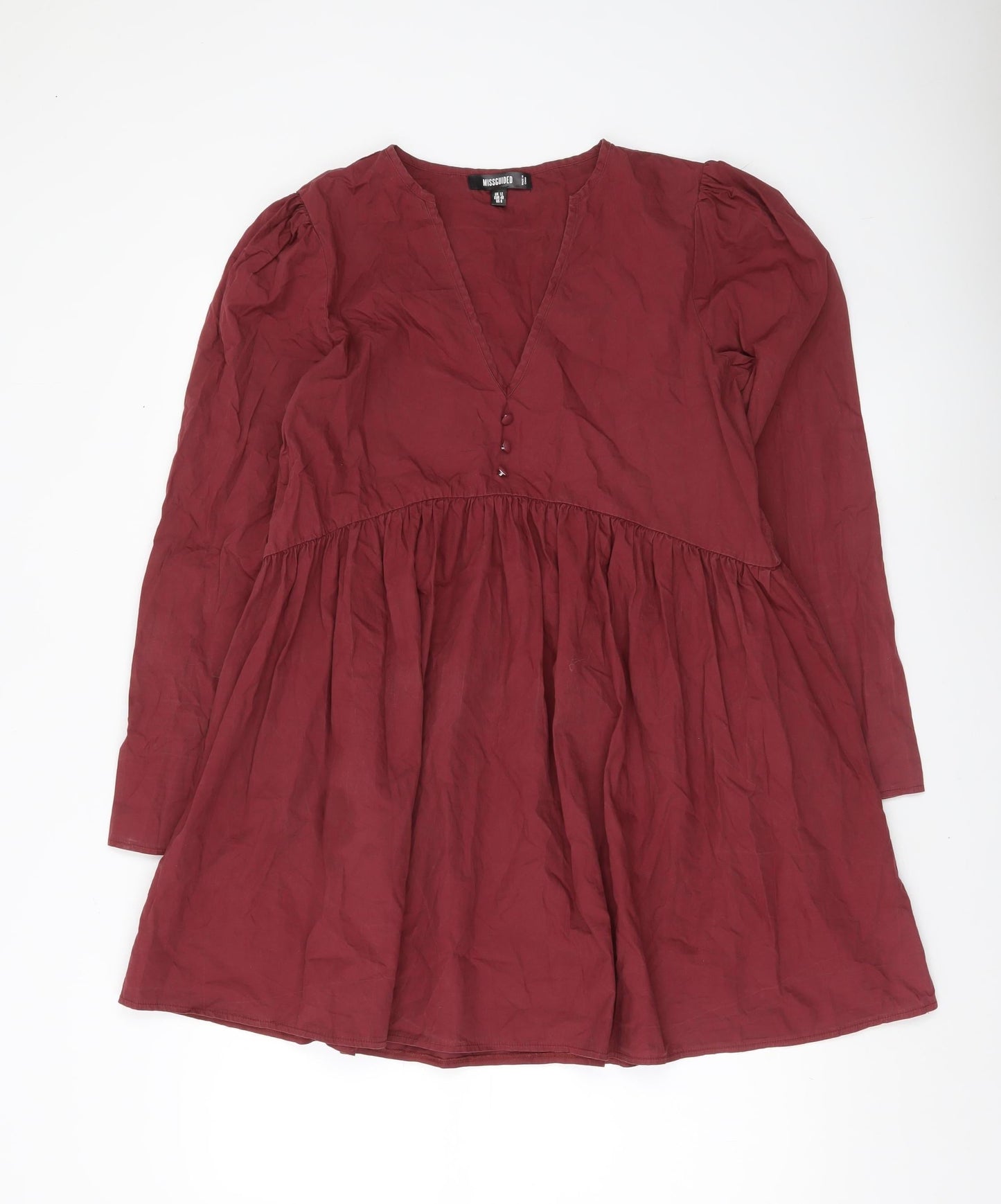 Missguided Women Red Size 12 A-Line Mini Dress Long Sleeve Cotton