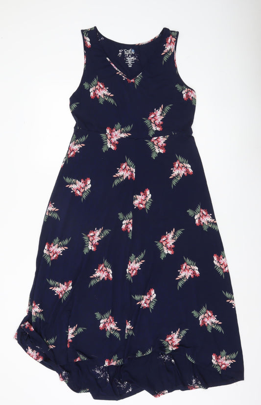 Croft & Barrow Womens Blue Floral A-Line V-Neck Knee Dress Size 12