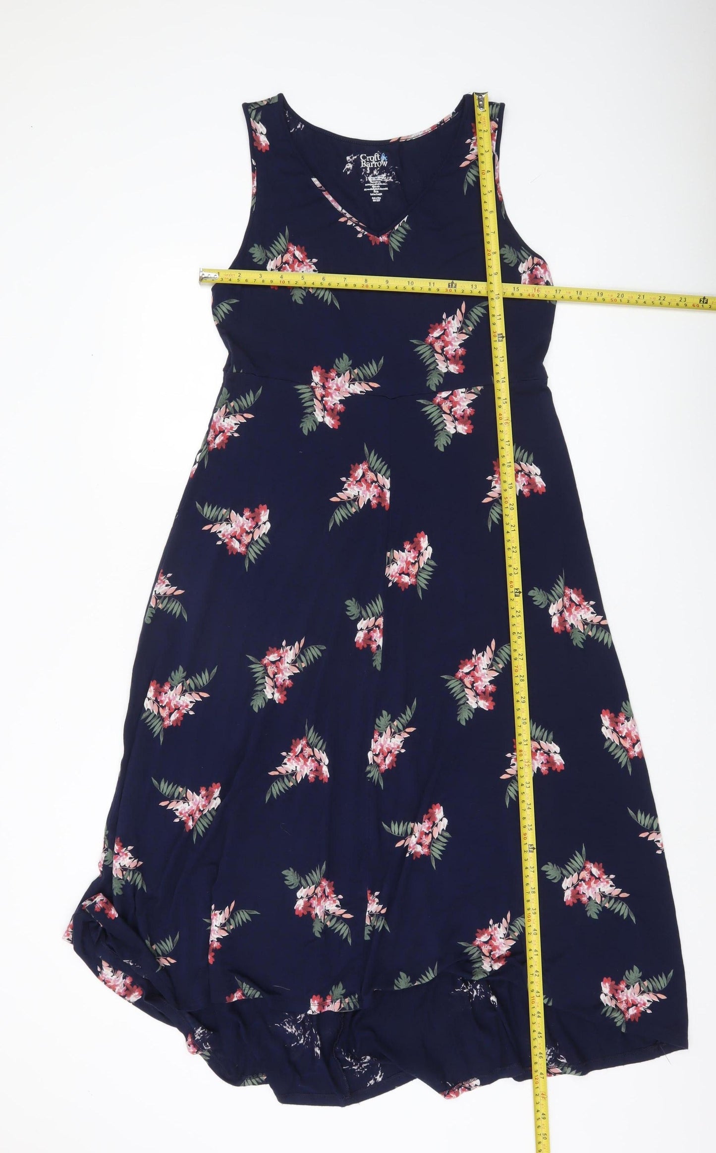Croft & Barrow Womens Blue Floral A-Line V-Neck Knee Dress Size 12