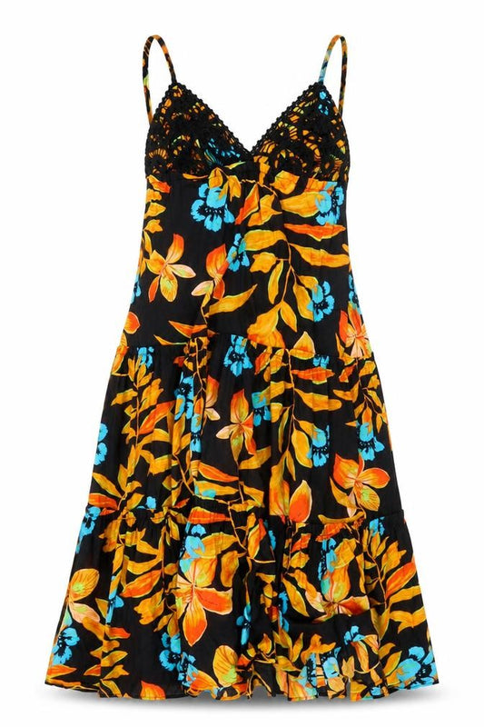 River Island Womens Black Floral Cotton Slip Dress M V-Neck