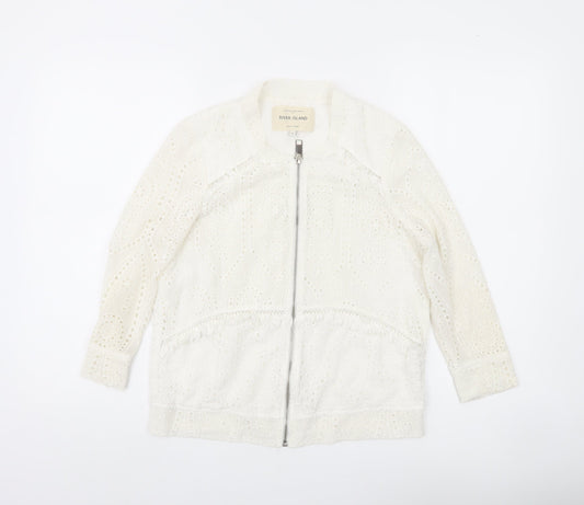 River Island Women White Lace Tunic Top Size 6 Zip Detail
