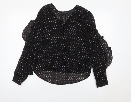 Phase Eight Womens Black Sheer Ruffle Blouse UK 10