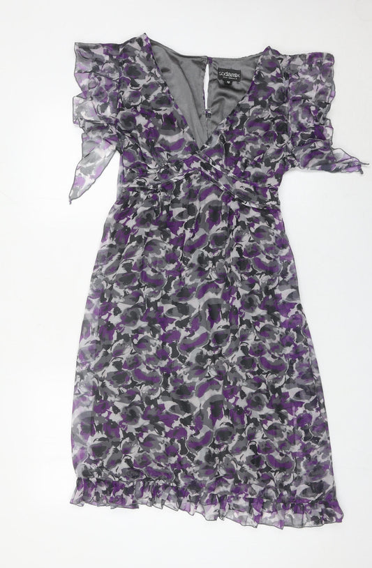 Sodamix Womens Purple Floral Chiffon Wrap Dress Size 12