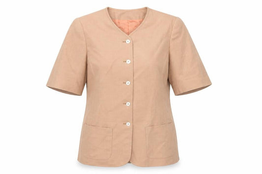 Peter Barron Womens Beige Size 12 Suit Jacket Short Sleeve Blazer