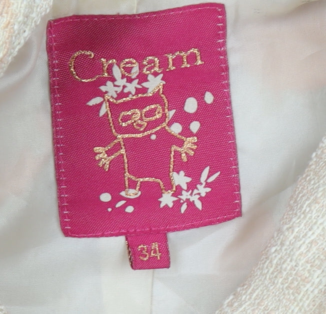 Cream Womens Beige Butterfly Floral Coat Size 6 Long Sleeve Overcoat