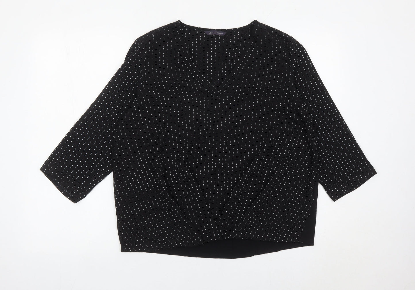 Marks and Spencer Women Black Blouse Size 14 V-Neck Tunic Top