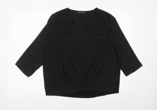 Marks and Spencer Women Black Blouse Size 14 V-Neck Tunic Top