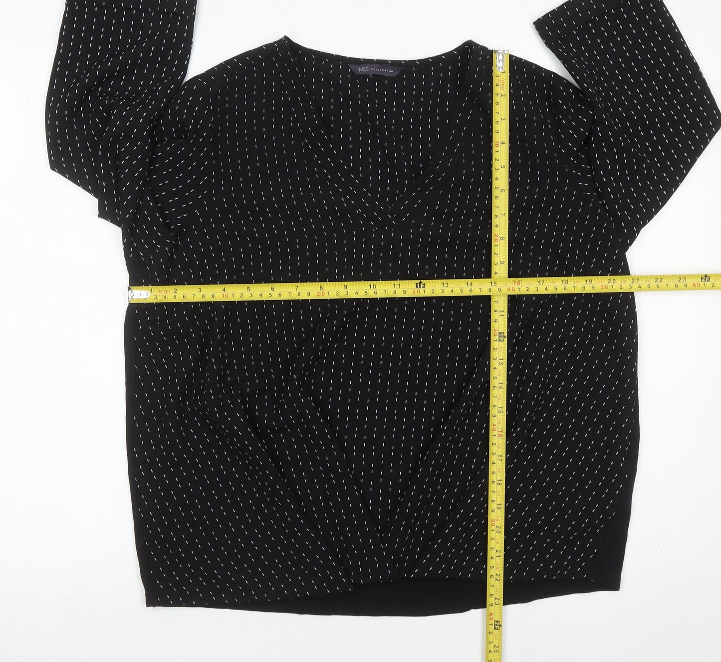 Marks and Spencer Women Black Blouse Size 14 V-Neck Tunic Top